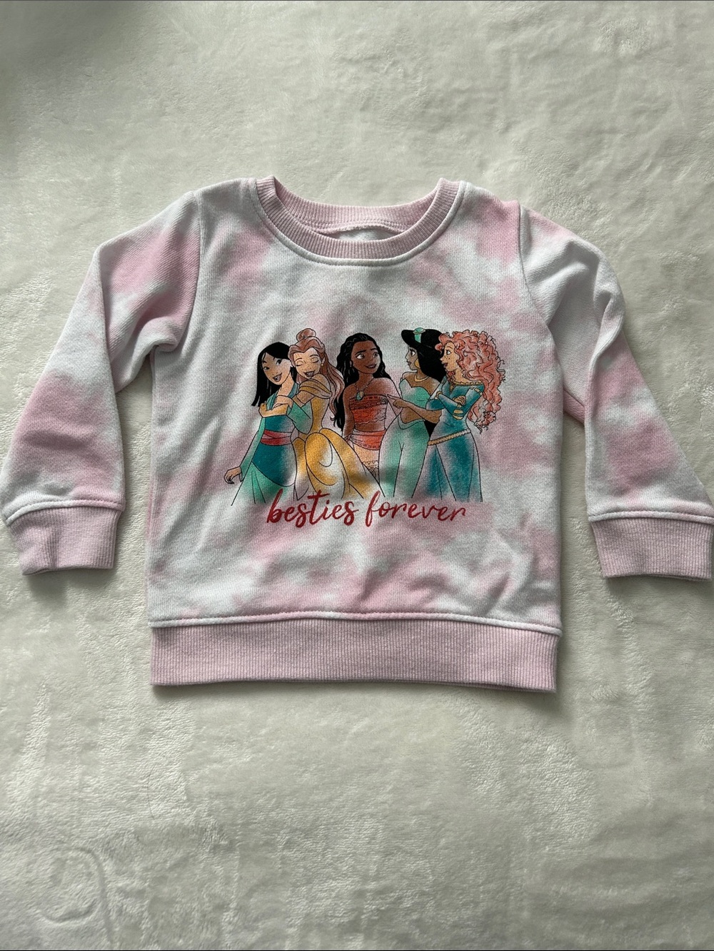 Disney Girls Pink & White Tie-Dye Princess 'Besties Forever' Sweatshirt